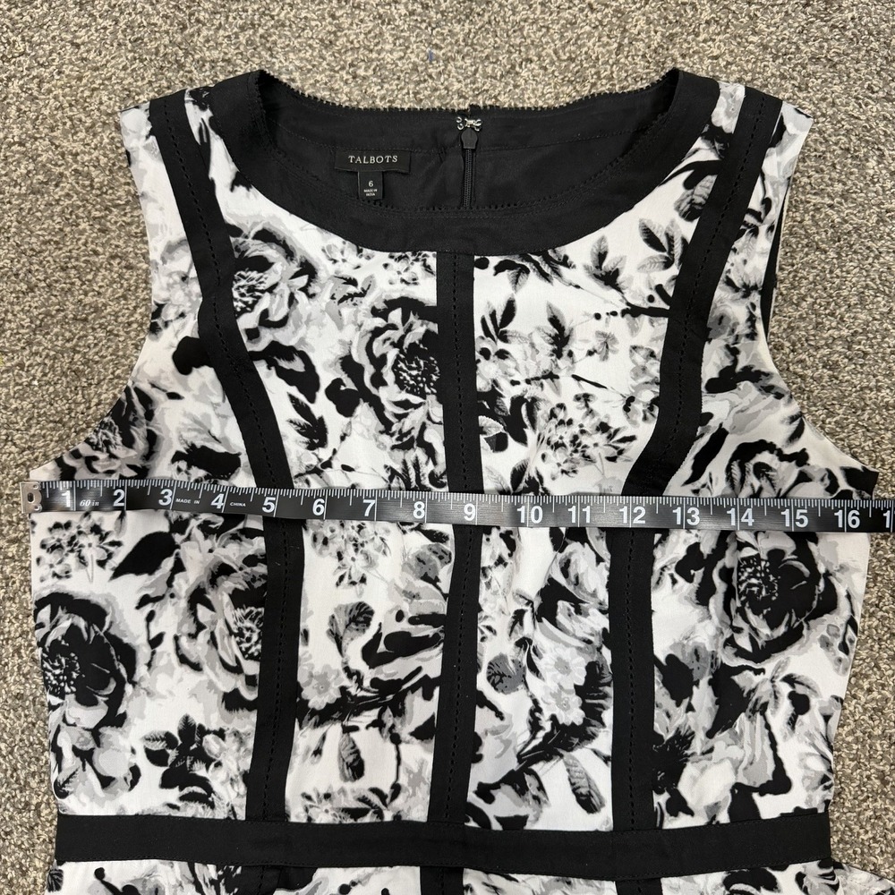 Talbots A Line Floral Black White Dress Sleeveless Lined Women's Size 6 - Picture 8 of 8